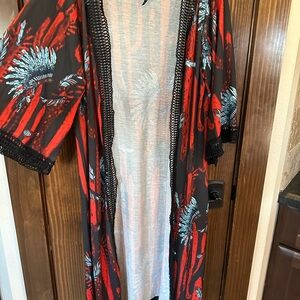 Red and Black Floral Kimono